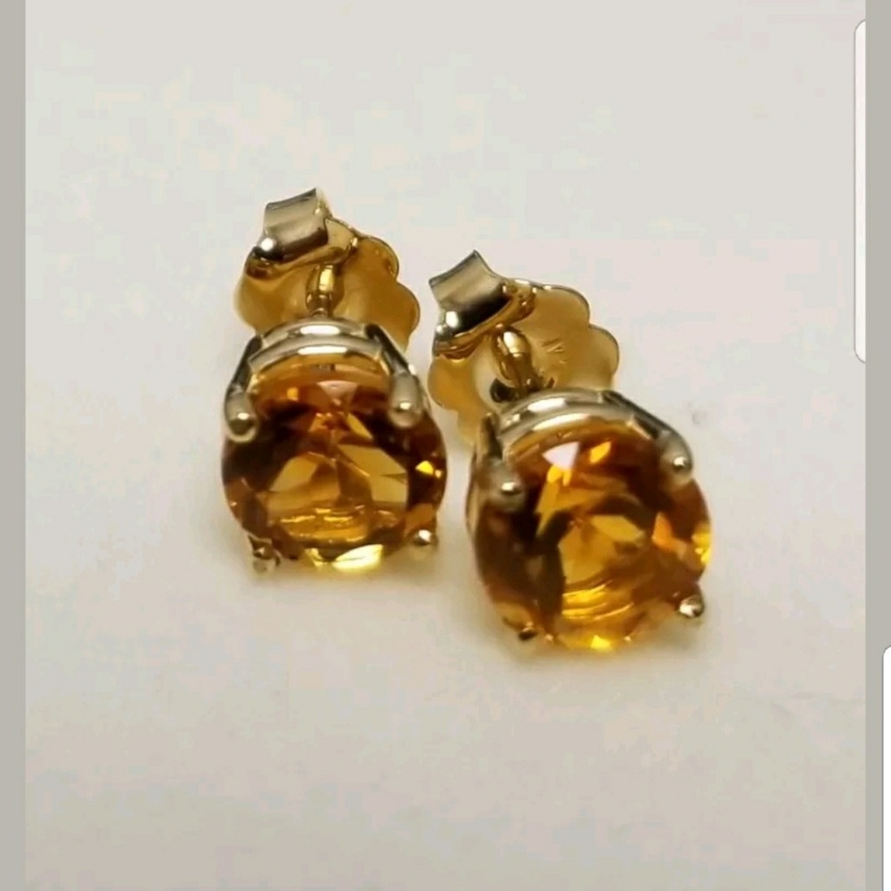 14k Yellow earrings, citrine 6.5mm new, push back